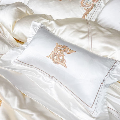 Esana White Embroidered Egyptian Cotton Satin Bedding Set