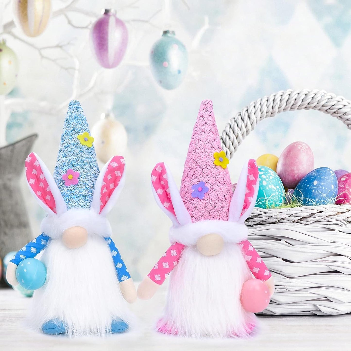 Easter Gnomes Decorations, 2Pcs Bunny Gnomes Plush with LED Light, Spring Easter Day Home Table Decor Ornaments for Easter Holiday Party Collectible Figurines Home & Kitchen Home Décor Accents Home Décor Products