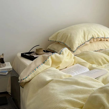 Plush Waffle Fleece Bedding Set with Crochet Trim