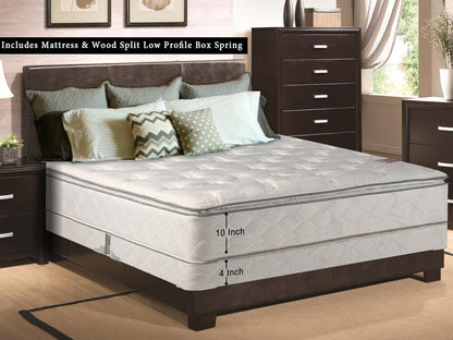 10-Inch Medium Plush Pillowtop Innerspring 8" Split Wood Box Spring for Mattress, Full XL, Beige Bedroom Furniture Furniture Home & Kitchen Mattress & Box Spring Sets Mattresses & Box Springs