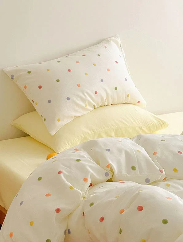 Textured Colorful Polka Dot Washed Cotton Bedding Set