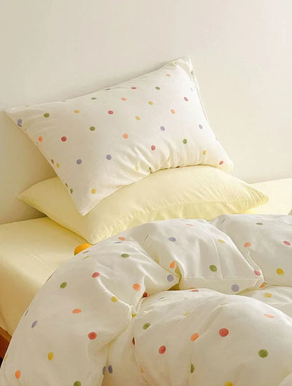 Textured Colorful Polka Dot Washed Cotton Bedding Set