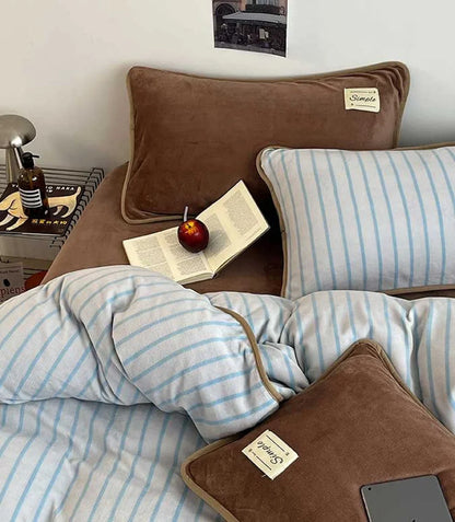 Cozy Striped Flannel Fleece Bedding Set