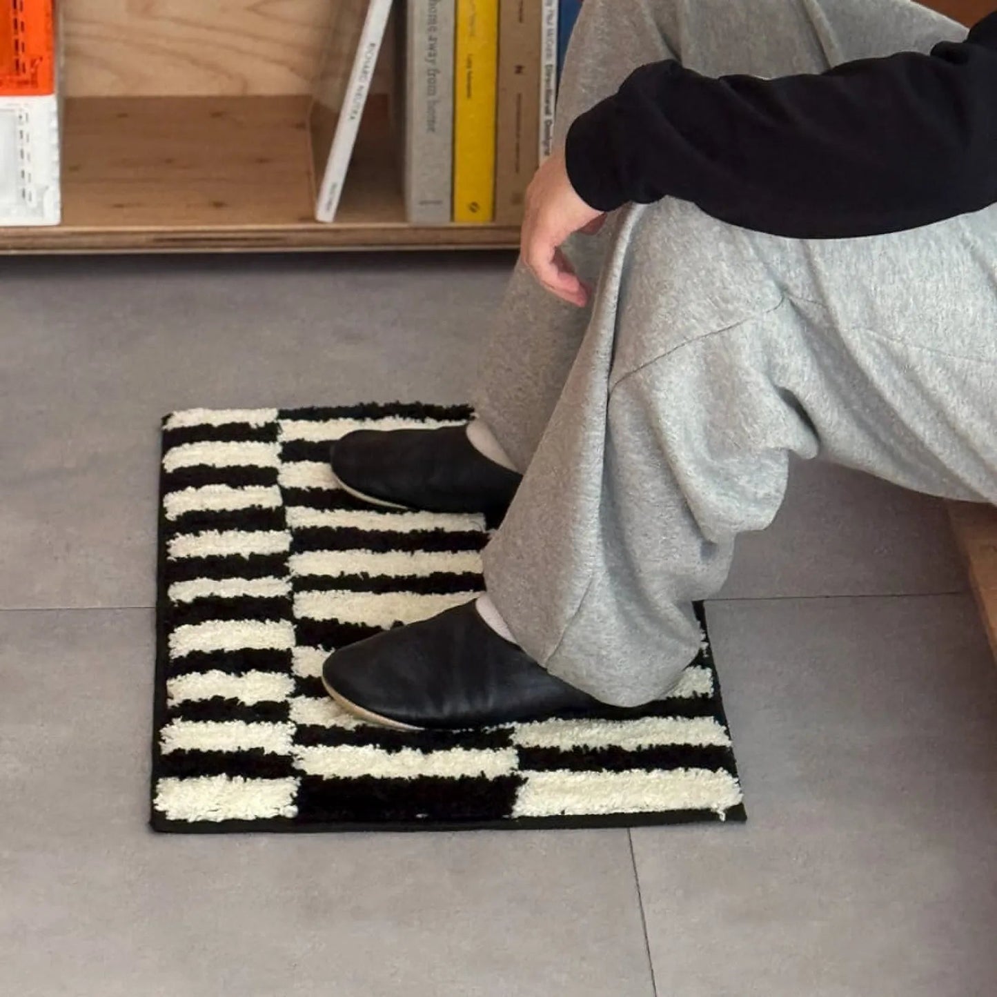 Plush Shaggy Offset Striped Polyester Accent Rug