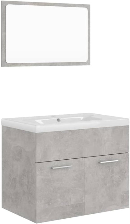 Bathroom Floor Cabinet Set of 3, Modern Bathroom Storage Cabinet Set with Mirror& Sink Cabinet& Built-In Basin, Chipboard+Ceramic Furniture Set for Bathroom, Concrete Gray Bathroom Furniture Bathroom Sets Furniture Home & Kitchen