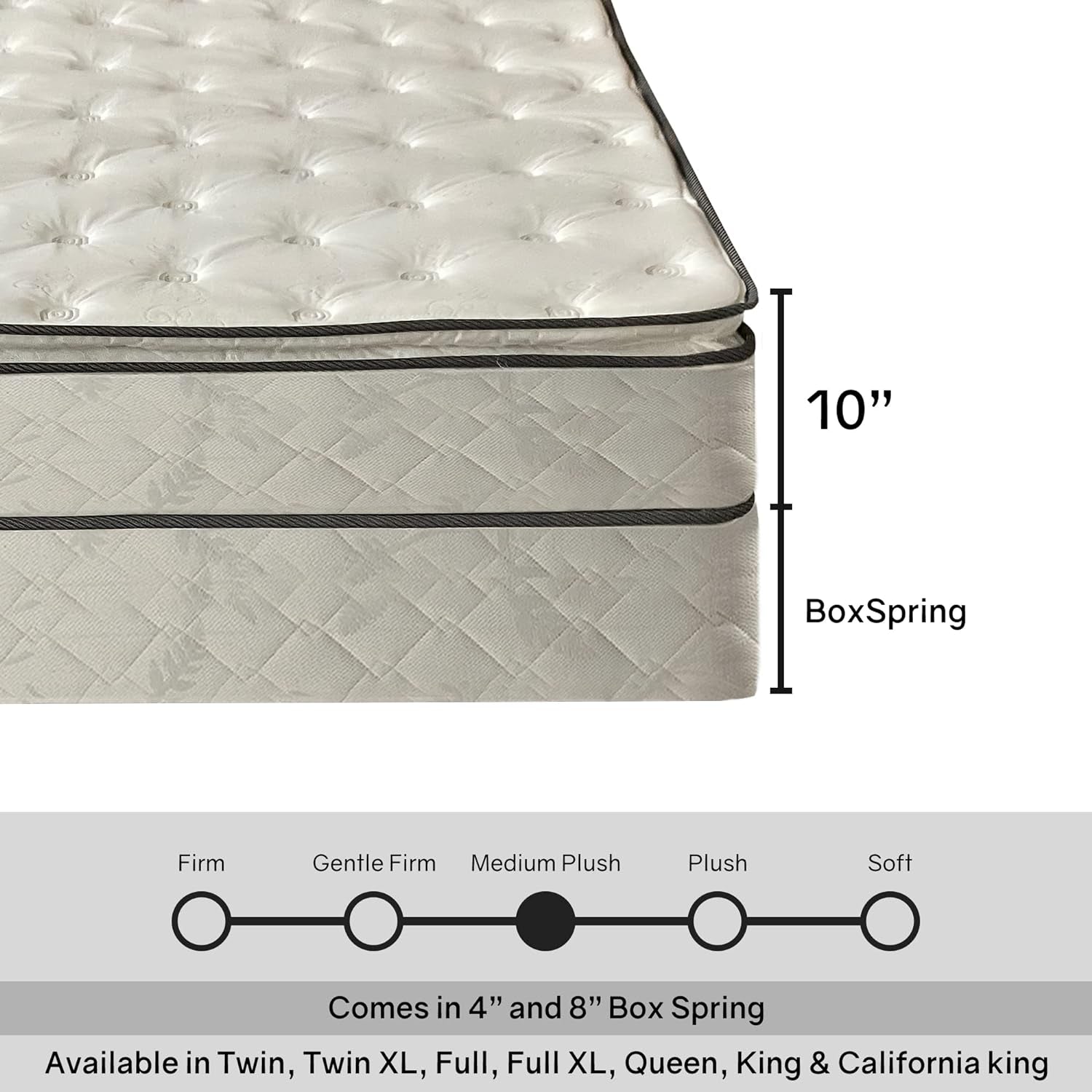 10-Inch Medium Plush Pillowtop Innerspring 8" Split Wood Box Spring for Mattress, Full XL, Beige Bedroom Furniture Furniture Home & Kitchen Mattress & Box Spring Sets Mattresses & Box Springs