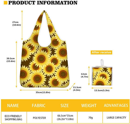 AFPANQZ Sunflower Grogcery Bag Foldable into Attacted Pocket Machine Washable Reusable Shopping Bags for Groceries Polyester Grocery Tote with Handle Heavy Duty Shoulder Totes Storage Yellow Black