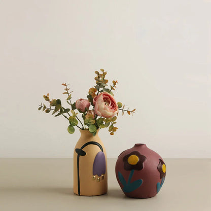 Matte Pop Art Floral Ceramic Vase