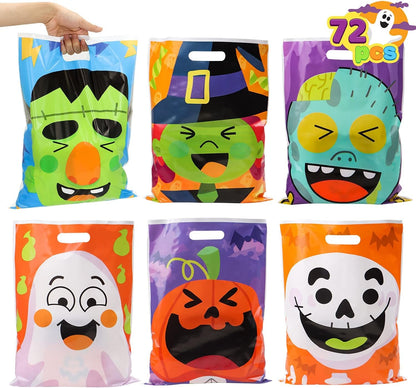 JOYIN 72 Pcs Halloween Treat Bags with 6 Designed Characters, Halloween Plastic Goodie Bags, Halloween Candy Bags, Halloween Trick or Treat Bags for Halloween Snacks Stuffers Party Favor Supplies Multi-Item Party Favor Packs Party Favors Party Supplies Toys & Games