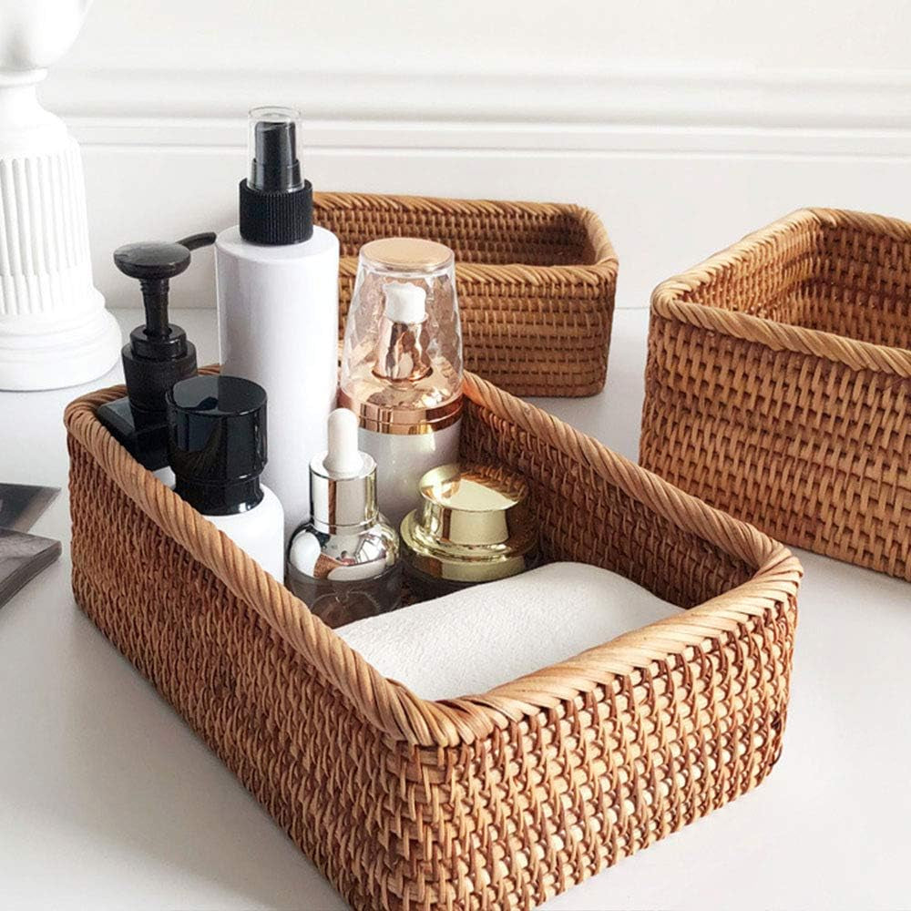 Handmade Weaving Rattan Wicker Basket,Portable Picnic Storage Box Home Kitchen Lawn & Garden Patio Patio Furniture & Accessories Picnic Baskets Tables & Accessories