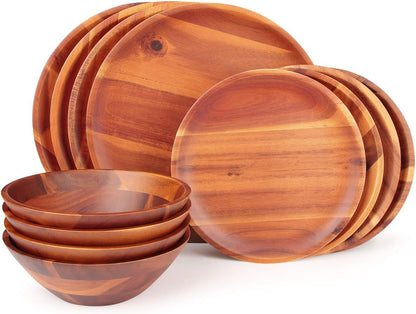 AIDEA Wood Dinnerware Set 12Pcs Acacia Wood Tableware Set, Dishes Set for 4 Dining & Entertaining Dinnerware Dinnerware & Serveware Dinnerware Sets Home & Kitchen Kitchen & Dining