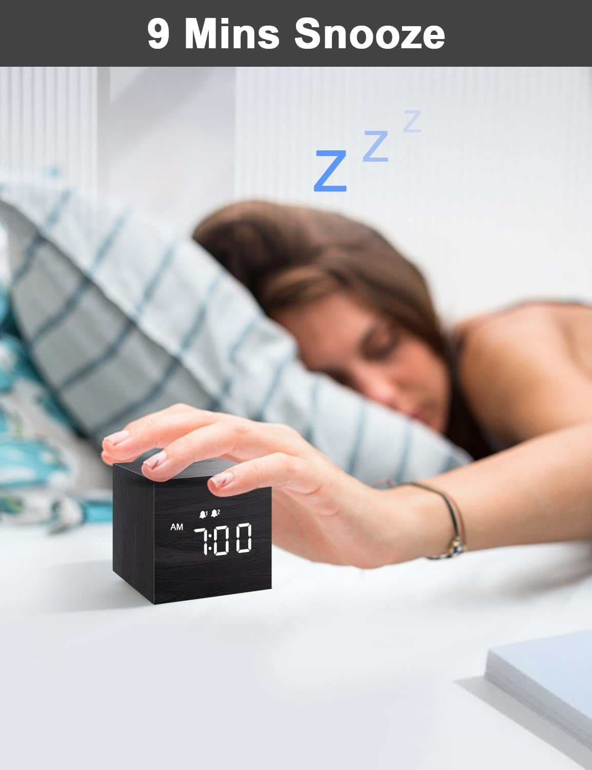 JALL Digital Alarm Clock, with Wooden Electronic LED Time Display, Dual Alarm, 2.5-Inch Cubic Small Mini Wood Made Electric Clocks for Bedroom, Bedside, Desk, Black Alarm Clocks Clocks Home & Kitchen Home Décor Products