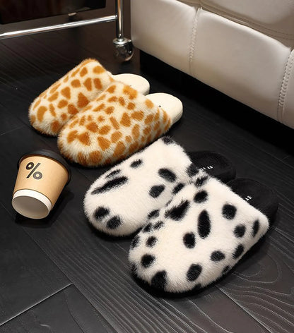 Fuzzy Animal Print Plush Polyester House Slippers