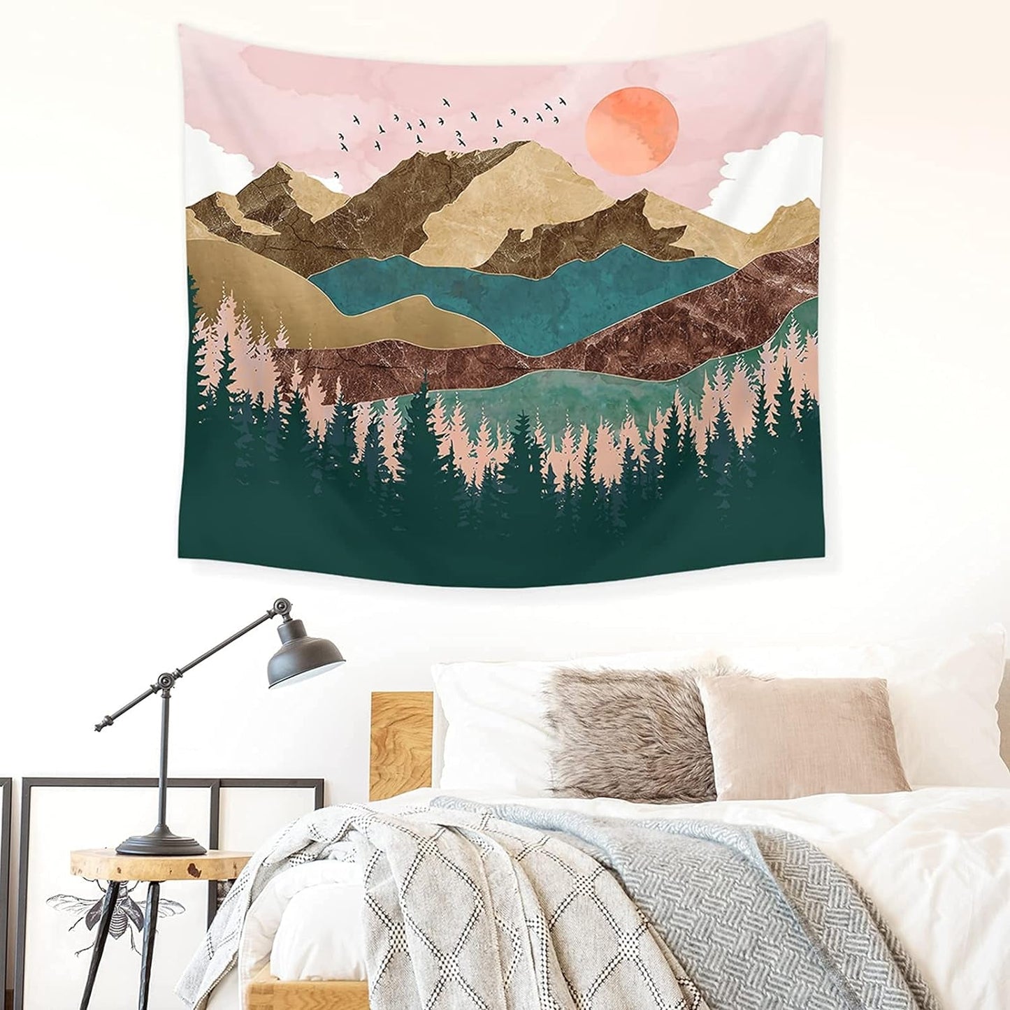 Mountain Tapestry Forest Tree Tapestry Sunset Tapestry Nature Landscape Tapestry Wall Hanging for Room, 59 X 79 Inches Home & Kitchen Home Décor Products Tapestries