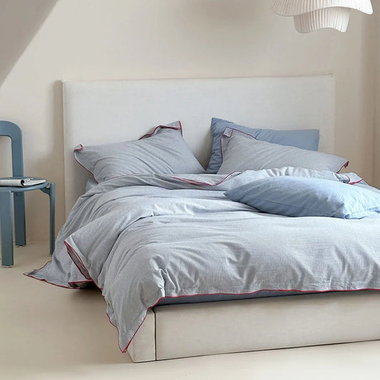 Soft Ruffle Pinstripe Washed Cotton Bedding Set