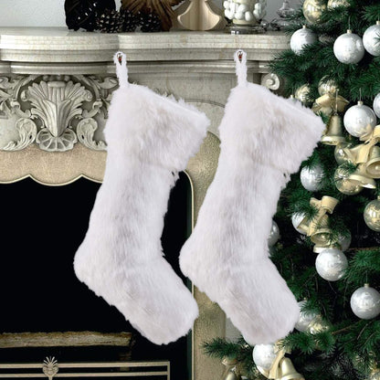 Christmas Stockings, 2 Pcs 18 Inches Large Snowy Luxury Hanging White Faux Fur Christmas Stocking for Family Holiday Party Christmas Fireplace Decorations (White) Home & Kitchen Seasonal Décor Stockings Stockings & Holders