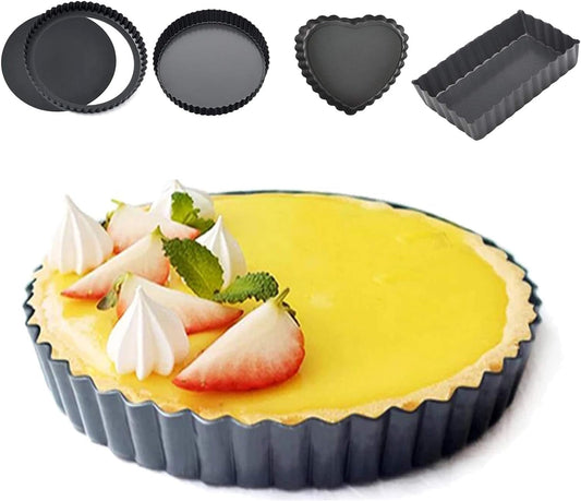 9 Inch Tart Pan and 4 Inch Mini Rectangle Tart Pan Nonstick Quiche Pan Removable Bottom Non-Stick Pie Tart Baking Dish Pan Carbon Steel for Kitchen Cooking Baking,5 Packs Bakeware Home & Kitchen Kitchen & Dining Pie Tart & Quiche Pans Tart Pans