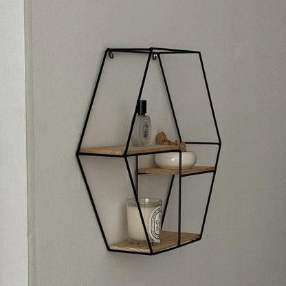 Geometric Hexagon Metal & Wood Wall Shelf