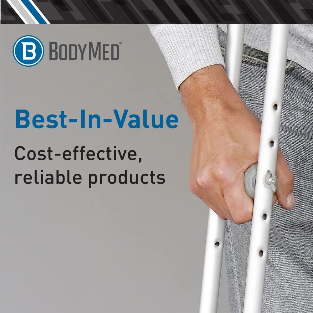 Bodymed Aluminum Crutches, Adult, Medium, 5' 2"–5' 10" – Pair of Lightweight, Height Adjustable Crutches – Includes Padded Underarm Cushions, Hand Grips, & Rubber Tips – Max. Weight Capacity 300 Lb. Canes Crutches Crutches & Accessories Health & Household Medical Supplies & Equipment Mobility & Daily Living Aids Mobility Aids & Equipment