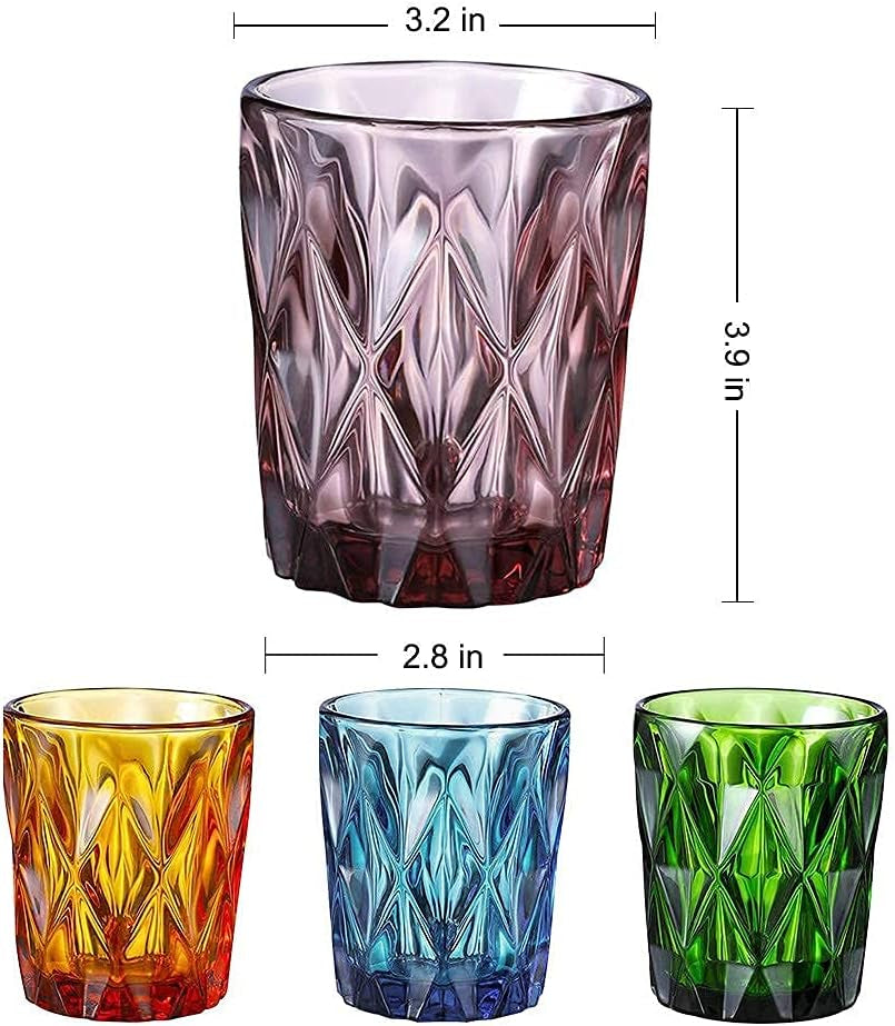 Colored Drinking Glasses,Water Glasses, Set of 4,10 OZ Vintage Glass Cups,Juice Glasses,Heavy Glassware,Kitchen Glasses,Lead–Free,Dishwasher Safe Dining & Entertaining Glassware & Drinkware Home & Kitchen Kitchen & Dining Mixed Drinkware Sets