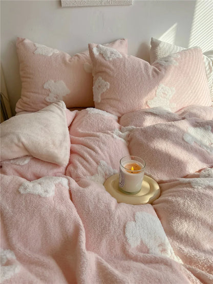 Plush Teddy Bear Flannel Fleece Bedding Set