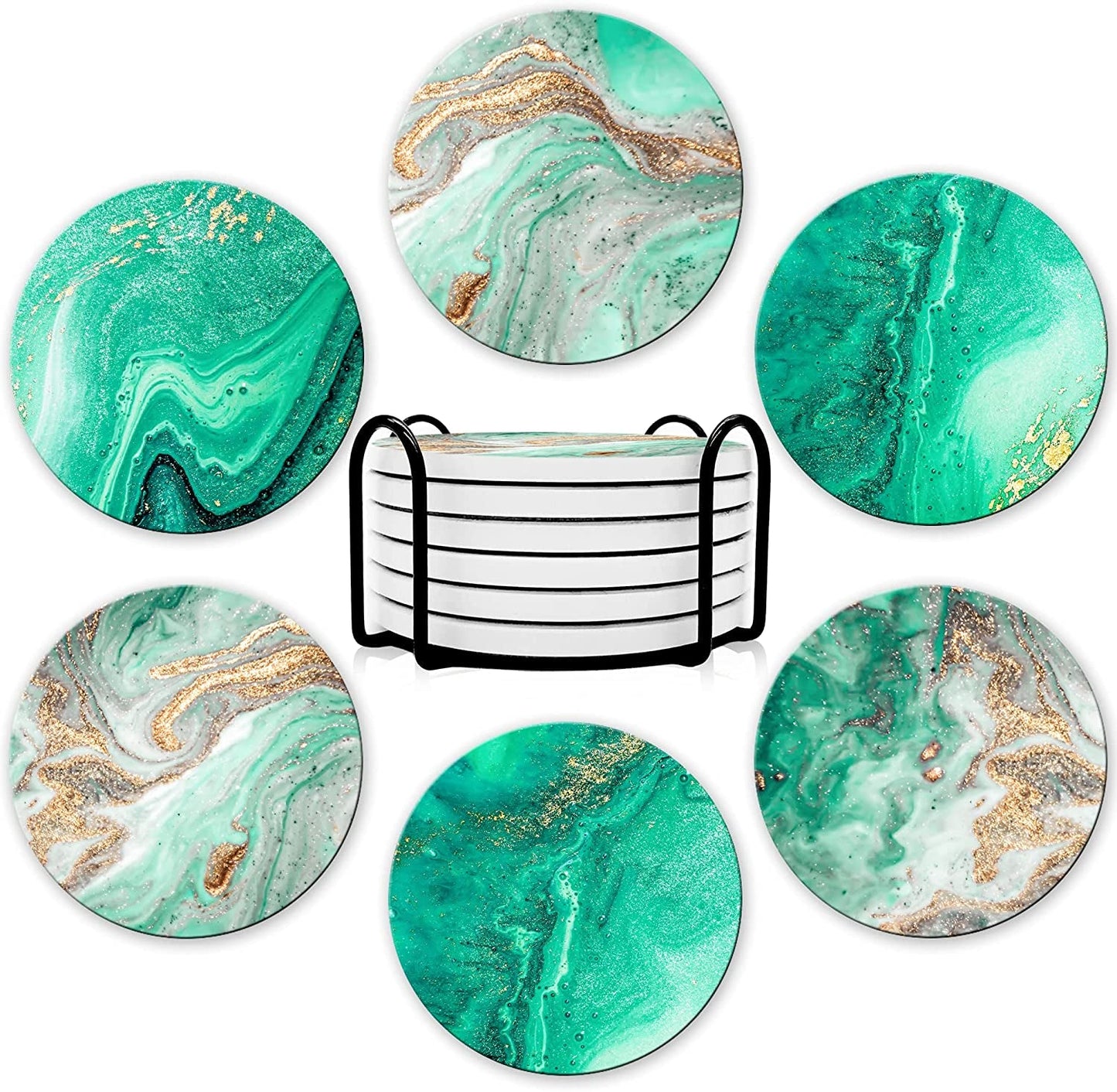 Coasters for Drinks, round Absorbent Ceramic Stone Coasters Set of 6 with Cork Base, Funny Drink Coasters with Holder for Cold Drinks Wine Mugs and Cups Tabletop Protection, 4 Inches,Grey Marble Bar Tools Bar Tools & Drinkware Coasters Dining & Entertaining Home & Kitchen Kitchen & Dining