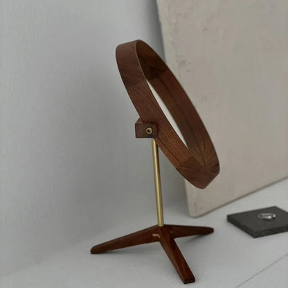 Natural Grain Round Walnut Wood Desktop Mirror