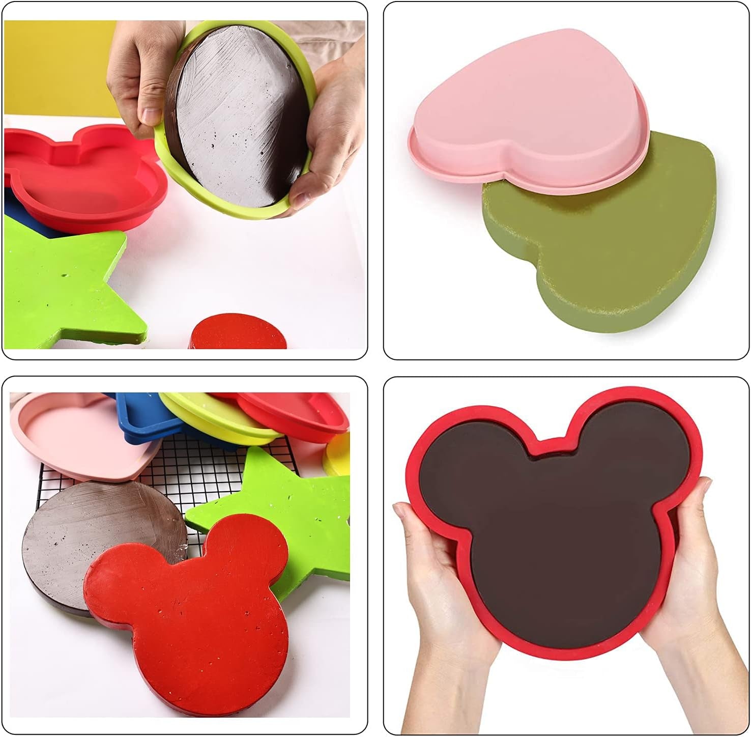 Silicone Cake Pans Baking Bakeware Molds, Shape of Round, Heart, Star and Mickey Head (6In, 4Pcs)