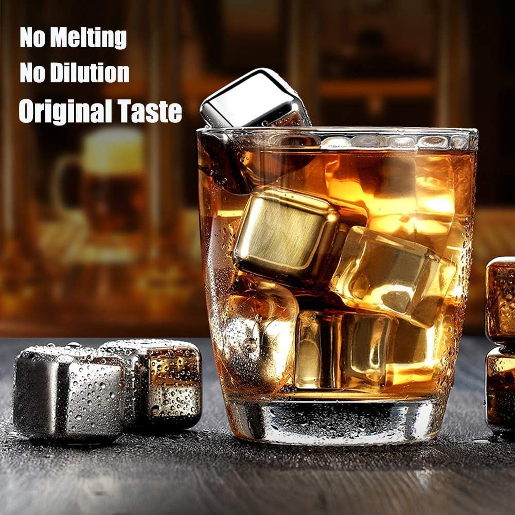 DERGUAM 8 Packs Fast-Cooling 304 Stainless Steel Ice Cubes Whiskey Stones Whiskey Rocks with Wine Opener, Nonslip Ice Tong & Freezer Storage Tray Great for Whiskey,Wine,Beer,Juice or Soda Home & Kitchen Ice Cube Molds & Trays Kitchen & Dining Kitchen Utensils & Gadgets Specialty Tools & Gadgets