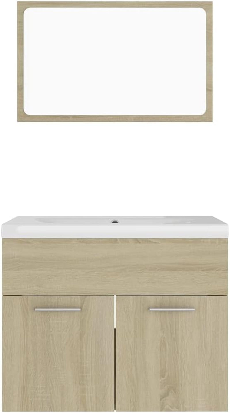 (Fast Delivery) Modern Bathroom Furniture Set,Bathroom Vanity and Sink Combo Stand Cabinet,White Ceramic Vessel Sink with Mirror,Bathroom Furniture Set Sonoma Oak Chipboard Bathroom Fixtures Bathroom Sink Vanities & Accessories Bathroom Vanities Kitchen & Bath Fixtures Tools & Home Improvement