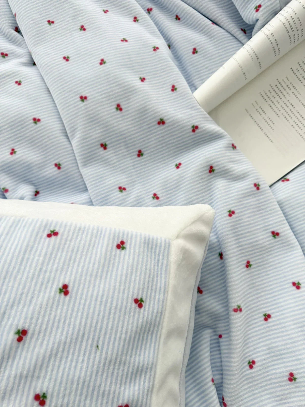 Plush Cherry Pinstripe Fleece Bedding Set