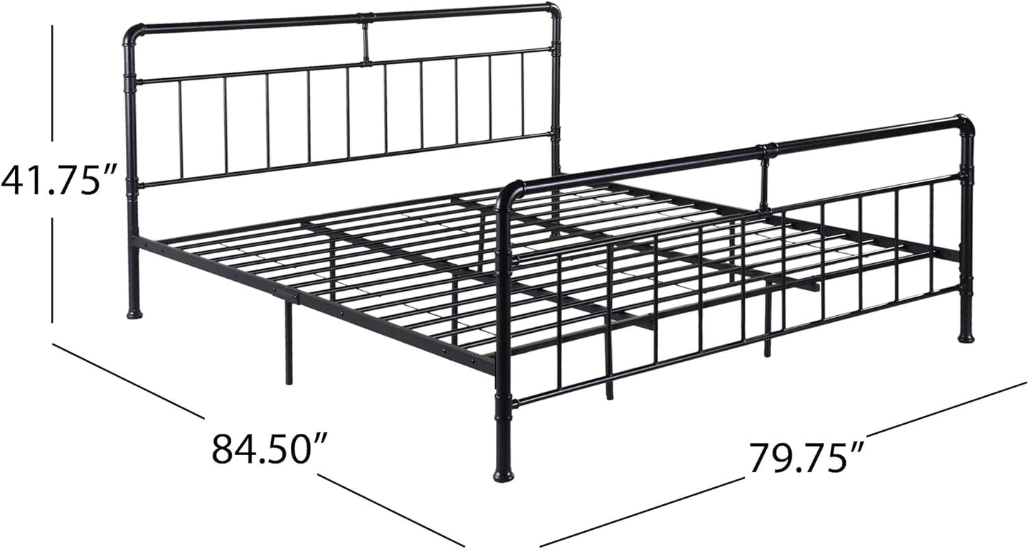 Christopher Knight Home Sally King-Size Iron Bed Frame, Minimal, Industrial, Flat Black Bedroom Furniture Beds Frames & Bases Furniture Home & Kitchen