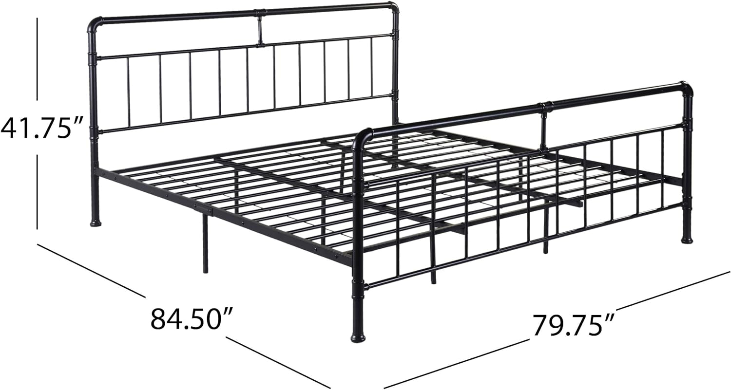 Christopher Knight Home Sally King-Size Iron Bed Frame, Minimal, Industrial, Flat Black Bedroom Furniture Beds Frames & Bases Furniture Home & Kitchen