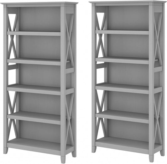 Bush Furniture 046CG Key West 5-Shelf 66-Inch H Bookcase Set, Cape Cod Gray Bookcases Furniture Home & Kitchen Home Office Furniture