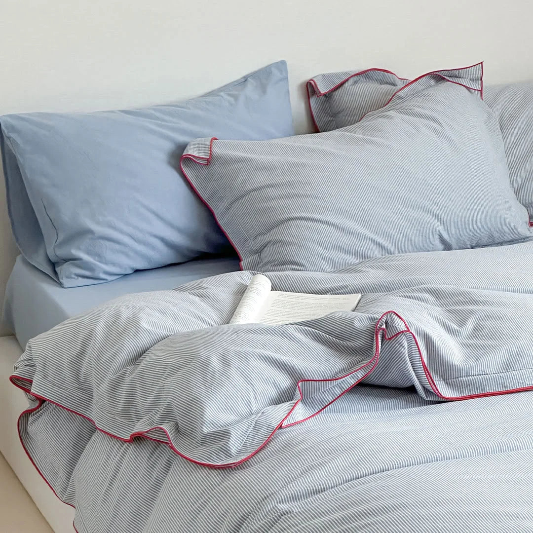 Soft Ruffle Pinstripe Washed Cotton Bedding Set
