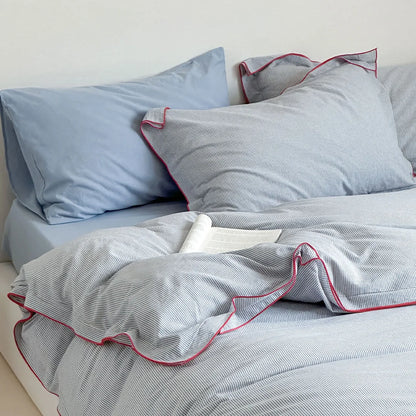 Soft Ruffle Pinstripe Washed Cotton Bedding Set
