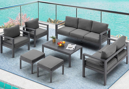 AECOJOY Aluminum Modern Patio Furniture with Coffee Table, 7 Pieces Outdoor Conversation Set with Dark Grey Cushions for Balcony, Porch, Lawn and More Conversation Sets Lawn & Garden Patio Patio Furniture & Accessories Patio Furniture Sets