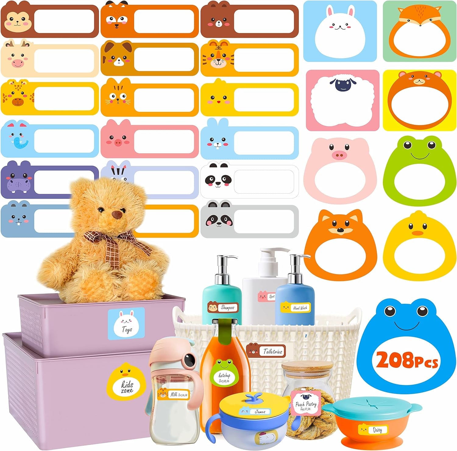 240 PCS Baby Food Labels Set in 2 Sizes and 45 Designs Water Resistant for Food Containers, Jars Baby Products Feeding Food Storage