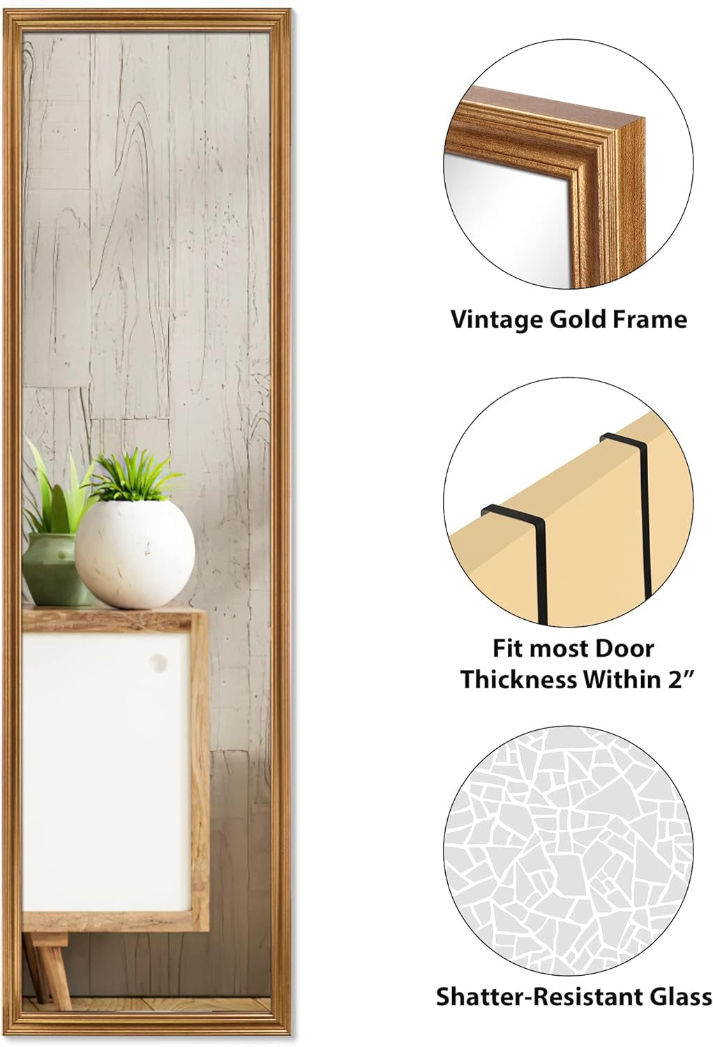 Edenseelake 2 Packs 14X48 Inch Full Length Wall Mirrors, over Door Mirror for Bedroom, Living Room, Gold Home & Kitchen Home Décor Products Mirrors Wall-Mounted Mirrors