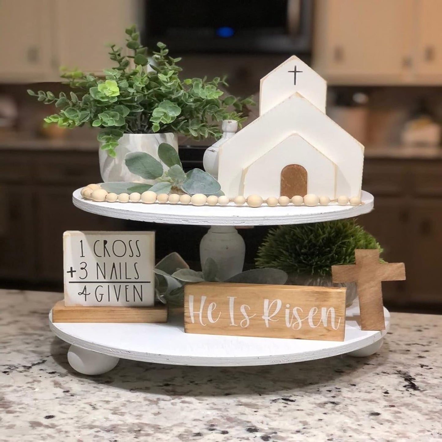 Easter Decorations, Easter Decor Farmhouse Rustic Tiered Tray Signs Rustic Easter Decoration for Home Table Kitchen (B) Home & Kitchen Home Décor Accents Home Décor Products Wall Pediments