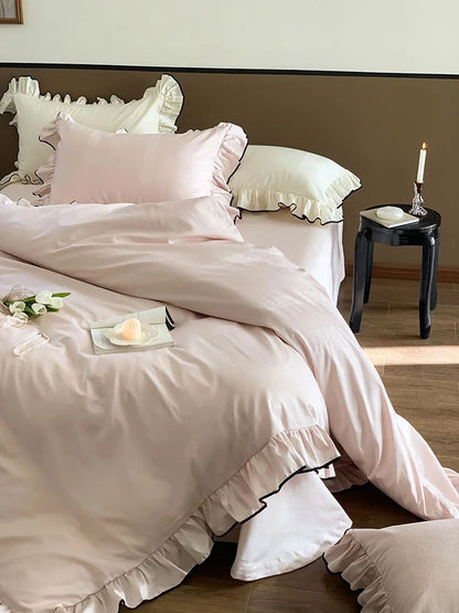 Silky Ruffled Jacquard Tencel Bedding Set with Contrast Trim
