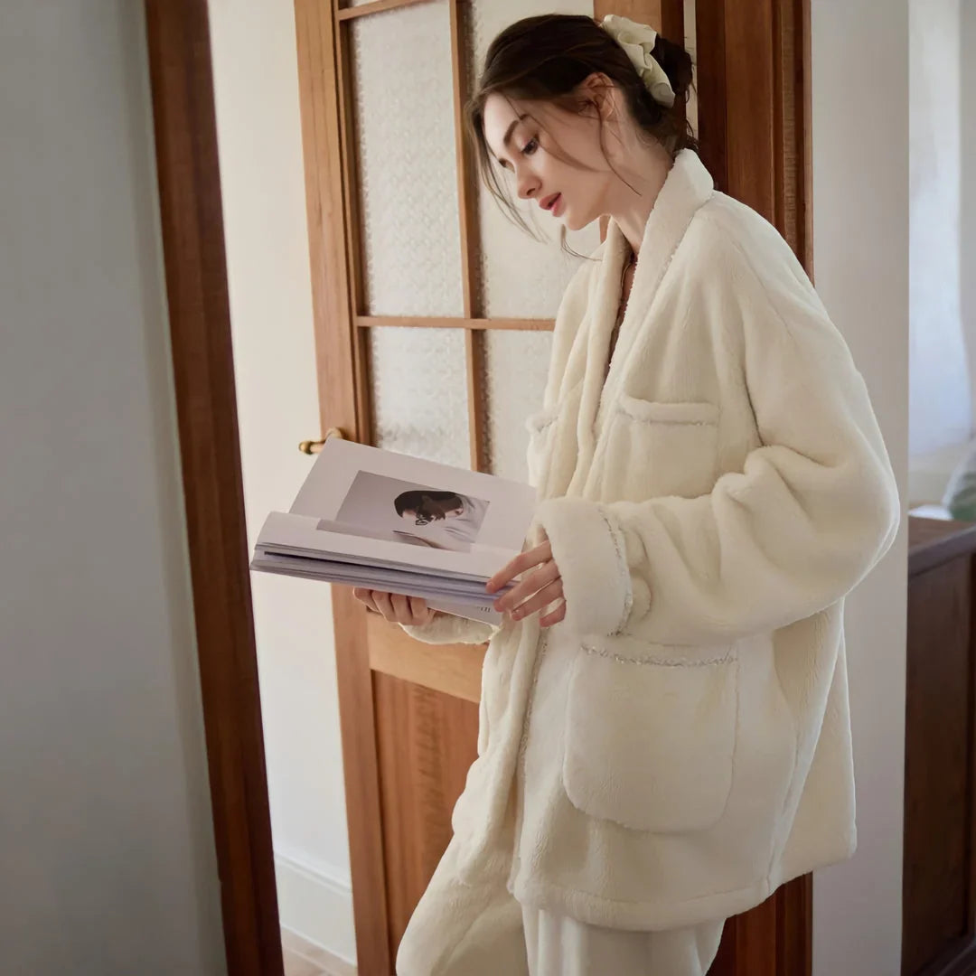 Ultra-Plush Button-Up Flannel Fleece Pajama Set