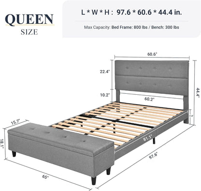 Allewie Queen Bed Frame with 120L Ottoman Storage, Upholstered Platform Bed Frame with Mattress Foundation, Wood Slat Support, No Box Spring Needed, Grey Bed Frames Bedroom Furniture Beds Frames & Bases Furniture Home & Kitchen