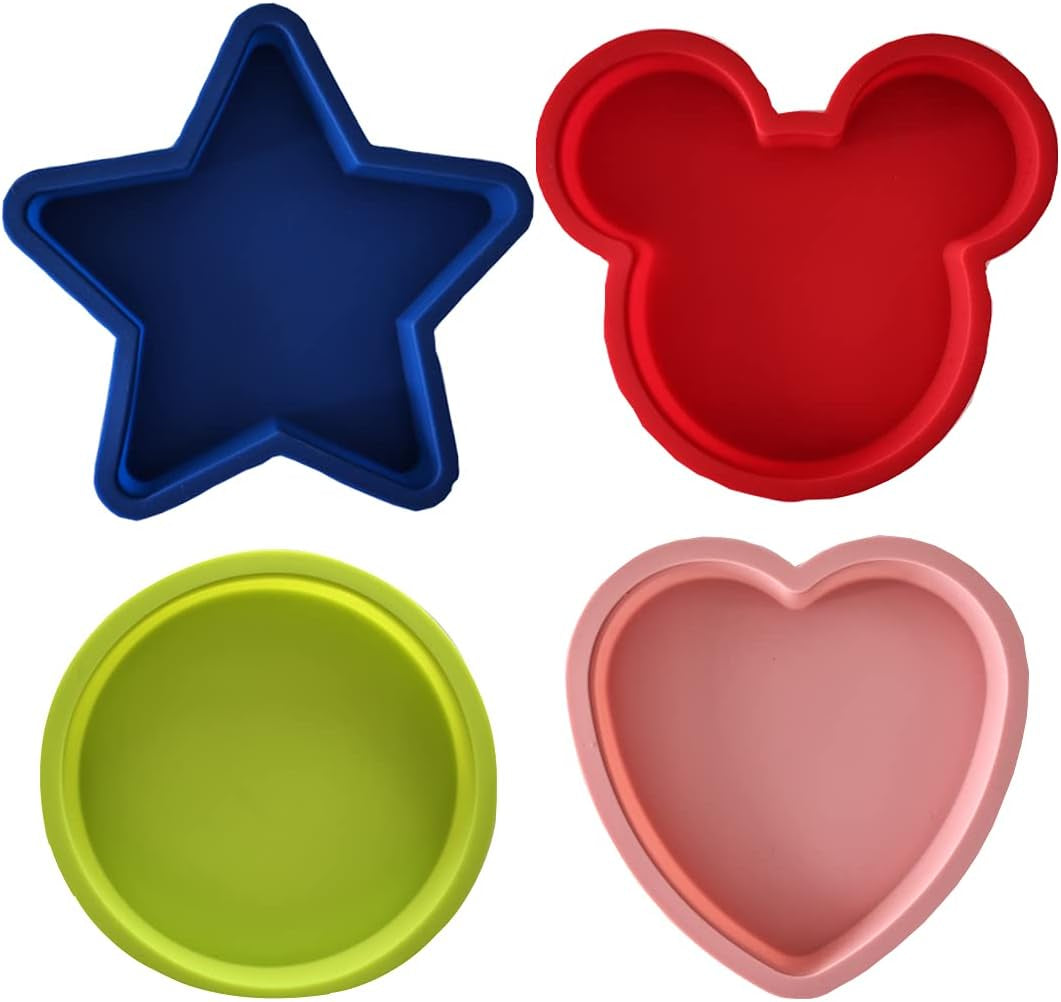 Silicone Cake Pans Baking Bakeware Molds, Shape of Round, Heart, Star and Mickey Head (6In, 4Pcs)