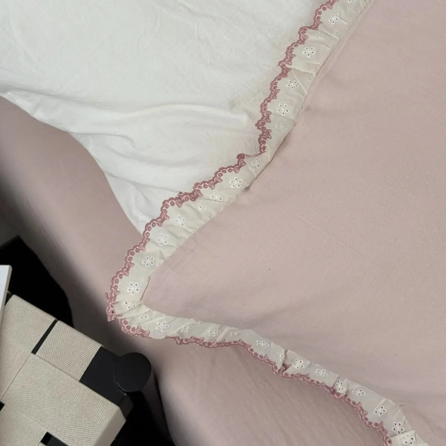 Soft Embroidered Lace Ruffle Cotton Bedding Set