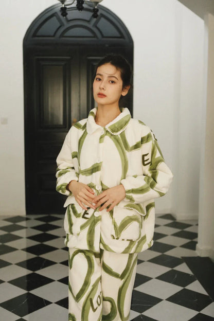 Plush Graffiti Love Fleece Pajama Set
