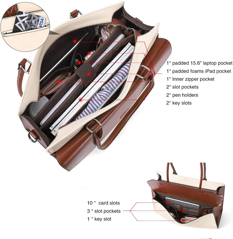 Briefcase for Women Oil Wax Leather Vintage 15.6 Inch Laptop Business Shoulder Bag Briefcases Clothing Luggage & Travel Gear Shoes & Jewelry