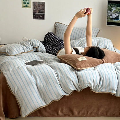 Cozy Striped Flannel Fleece Bedding Set