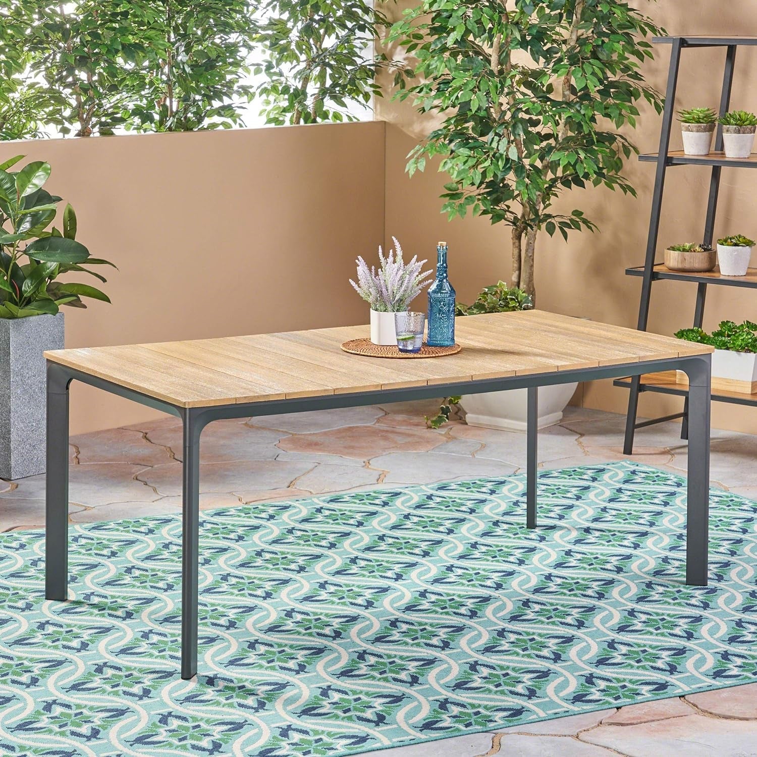 Christopher Knight Home Jace Outdoor Aluminum and Wood Dining Table, Natural Finish Dining Tables Lawn & Garden Patio Patio Furniture & Accessories Tables