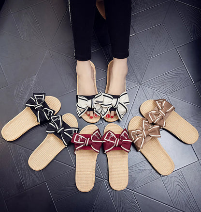 Breathable Woven "Love" Bow Linen House Slippers